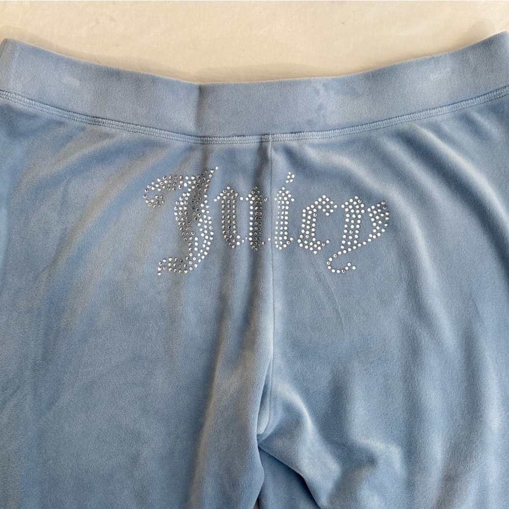 Juicy Couture Velour Spellout Track Pants Size M Light Blue Rhinestone Y2K Bling - Picture 5 of 10